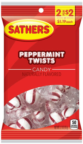 Sathers Peppermint Twists Candy, 3.2 Ounce -- 12 per case.