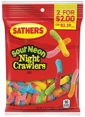 Sathers Sour Neon Night Crawlers Candy, 3.75 Ounce -- 12 per case.
