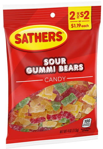 Sathers Sour Gummi Bears Candy, 4 Ounce -- 12 per case.