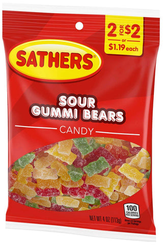Sathers Sour Gummi Bears Candy, 4 Ounce -- 12 per case.