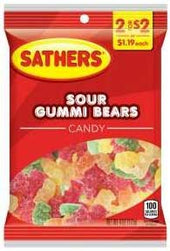 Sathers Sour Gummi Bears Candy, 4 Ounce -- 12 per case.