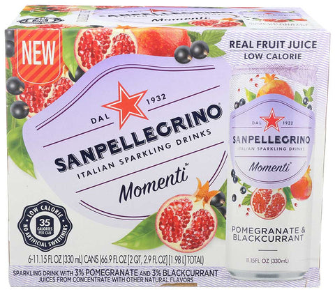 Sanpellegrino Momenti Pomegranate and Blackcurrant Sparkling Beverage, 11.15 Fluid Ounce - 6 count per pack -- 4 packs per case