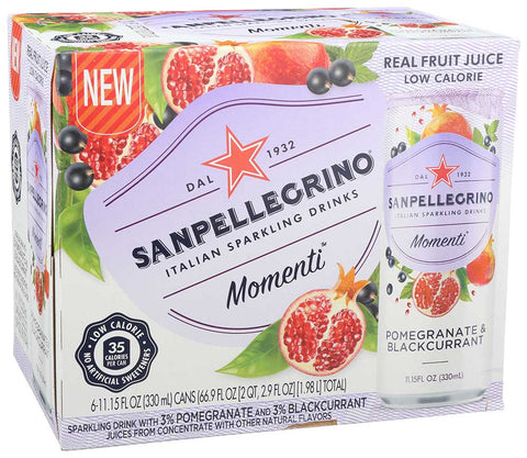 Sanpellegrino Momenti Pomegranate and Blackcurrant Sparkling Beverage, 11.15 Fluid Ounce - 6 count per pack -- 4 packs per case