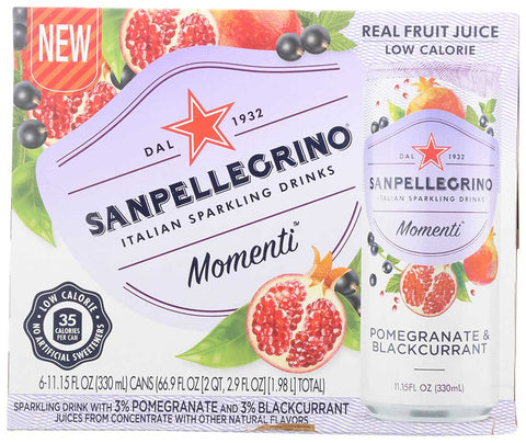 Sanpellegrino Momenti Pomegranate and Blackcurrant Sparkling Beverage, 11.15 Fluid Ounce - 6 count per pack -- 4 packs per case