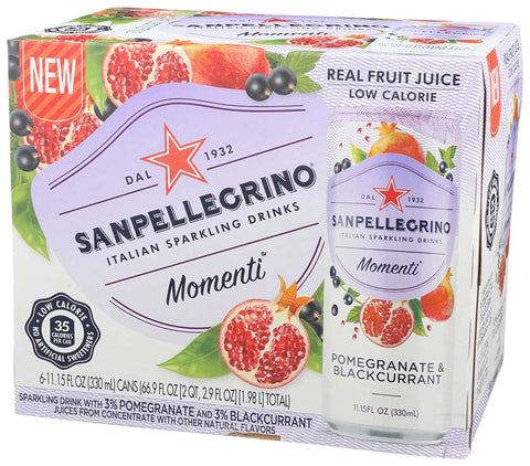 Sanpellegrino Momenti Pomegranate and Blackcurrant Sparkling Beverage, 11.15 Fluid Ounce - 6 count per pack -- 4 packs per case