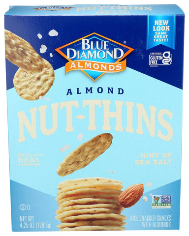 Blue Diamond Growers Nut Thins Hint of Sea Salt Flavor Nut and Rice Cracker, 4.25 Ounce -- 12 per case.