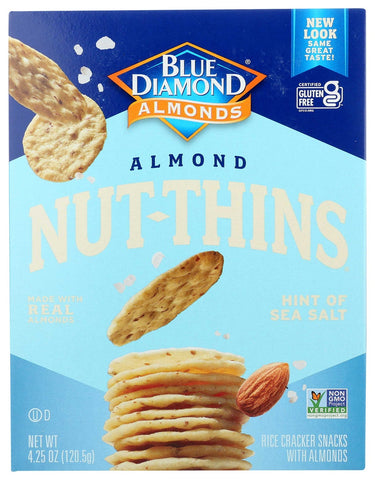 Blue Diamond Growers Nut Thins Hint of Sea Salt Flavor Nut and Rice Cracker, 4.25 Ounce -- 12 per case.