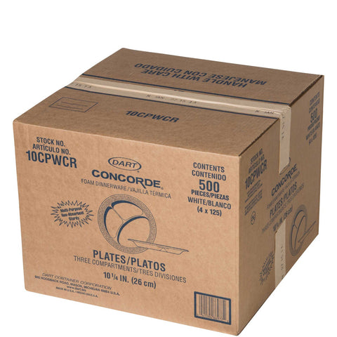 Dart Concorde Foam Plate, Compartmented, 10 1/4 inch dia, WE, 125/Pack, 4 Packs/Carton