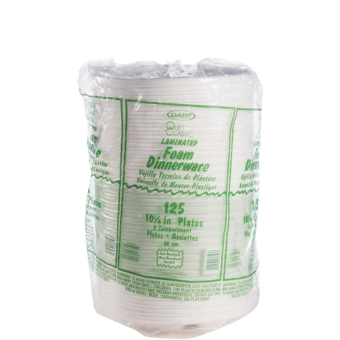 Dart Plastic Dinnerware, Plate, 3-Comp, 10 1/4 inch dia, White, 125/Pack, 4 Packs/Carton