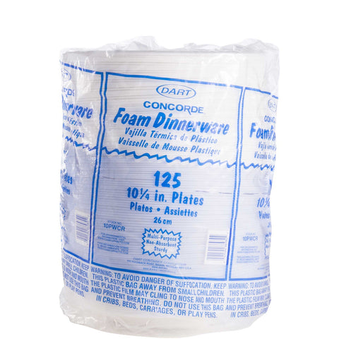Dart Concorde Foam Plate, 10 1/4 inch dia, White, 125/Pack, 4 Packs/Carton