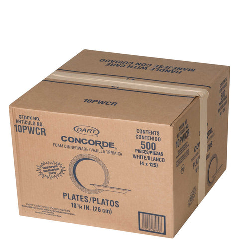 Dart Concorde Foam Plate, 10 1/4 inch dia, White, 125/Pack, 4 Packs/Carton