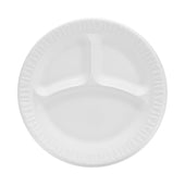 Dart Concorde Foam Plate, 3-Comp, 9 inch dia, White, 125/Pack, 4 Packs/Carton
