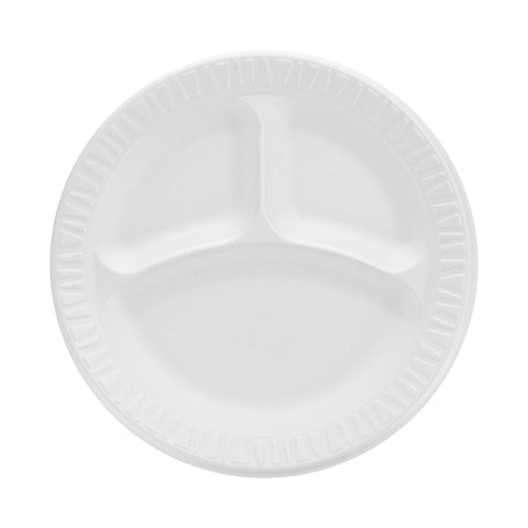 Dart Concorde Foam Plate, 3-Comp, 9 inch dia, White, 125/Pack, 4 Packs/Carton