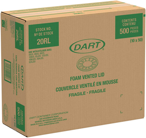 Dart White Foam Vented Lid For 8Sj20, 12Sj20, 16Mj20, 5B20, 6B20, 8B20, 10B20, Fits 6-32 Ounce Cups -- 500 per case