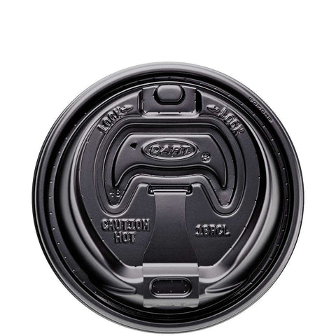 Dart Optima Hot Cup Lids, 12-24oz Cups, Black, 100/Sleeve, 10 Sleeves/Carton