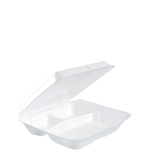 Dart Carryout Food Container, Foam, 3-Comp, White, 8 x 7 1/2 x 2 3/10, 200/Carton