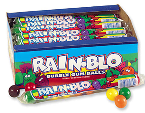 Rain Blo Bubble Gum Balls Tube - 24 per pack -- 12 packs per case.