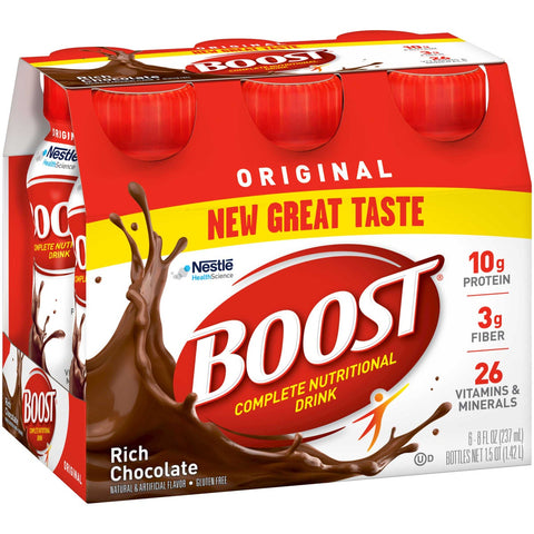 Boost Original Rich Chocolate Nutritional Drink, 8 Fluid Ounce - 6 per pack -- 4 packs per case.