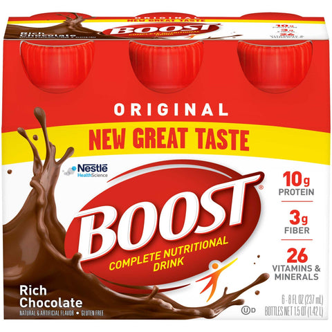 Boost Original Rich Chocolate Nutritional Drink, 8 Fluid Ounce - 6 per pack -- 4 packs per case.