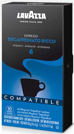 Lavazza Nespresso Decaffeinato Ricco Espresso Compatible Capsules, 1.7 Ounce -- 6 per case