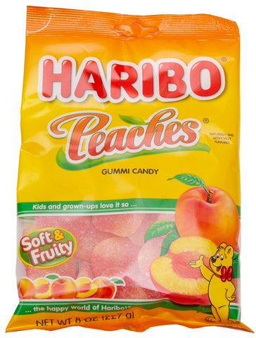 Haribo Confectionery Peaches Gummy Candy, 8 Ounce -- 10 per case.