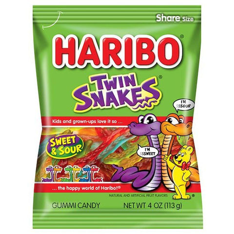 Haribo Twin Snakes Sweet and Sour Gummies, 4 Ounce -- 12 per case