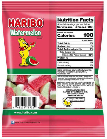 Haribo Confectionery Watermelon Gummi Candy, 4.1 Ounce Bag -- 12 per case
