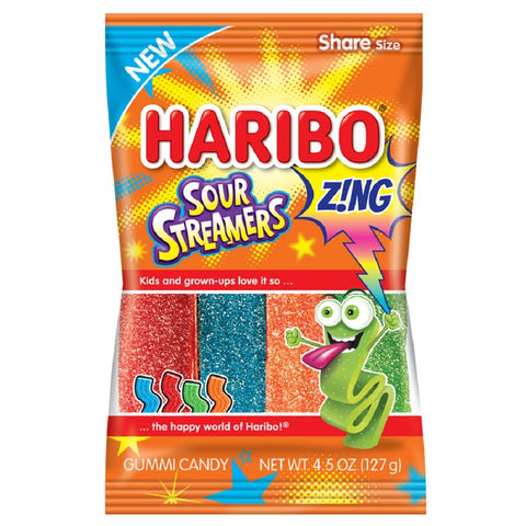 Haribo Confectionery Sour Streamers Gummy Candy, 4.5 Ounce -- 12 per case.