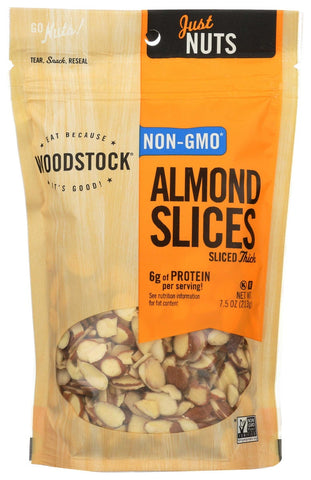 Woodstock Farms All Natural Thick Raw Almond Slice, 7.5 Ounce -- 8 per case.