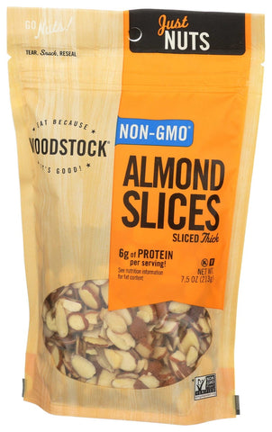 Woodstock Farms All Natural Thick Raw Almond Slice, 7.5 Ounce -- 8 per case.