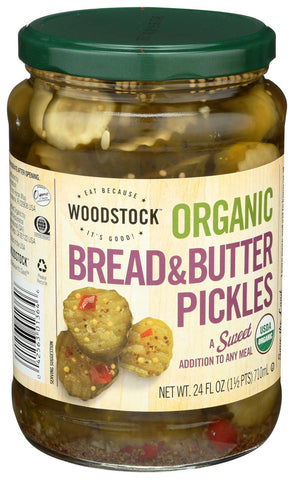 Woodstock Farms Organic Sweet Bread and Butter Pickle, 24 Ounce -- 6 per case.