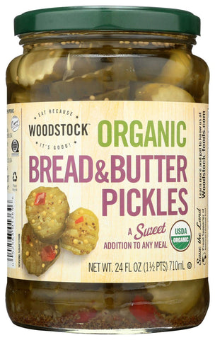 Woodstock Farms Organic Sweet Bread and Butter Pickle, 24 Ounce -- 6 per case.