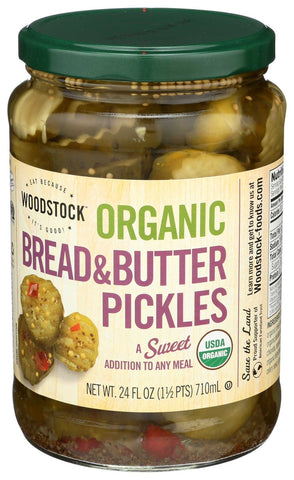 Woodstock Farms Organic Sweet Bread and Butter Pickle, 24 Ounce -- 6 per case.