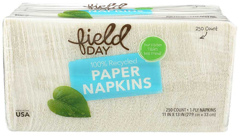 Field Day 100 Percent Recycled White Paper Napkin - 250 per pack -- 12 packs per case.
