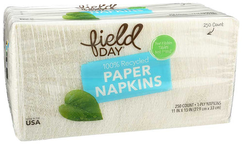 Field Day 100 Percent Recycled White Paper Napkin - 250 per pack -- 12 packs per case.