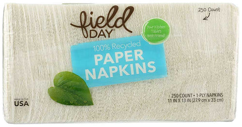 Field Day 100 Percent Recycled White Paper Napkin - 250 per pack -- 12 packs per case.