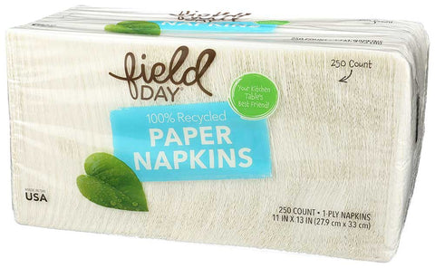 Field Day 100 Percent Recycled White Paper Napkin - 250 per pack -- 12 packs per case.