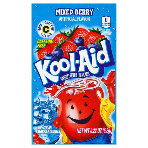 Kool Aid Unsweetened Mixed Berry Powdered Soft Drink Mix, 0.22 Ounce -- 192 per case.