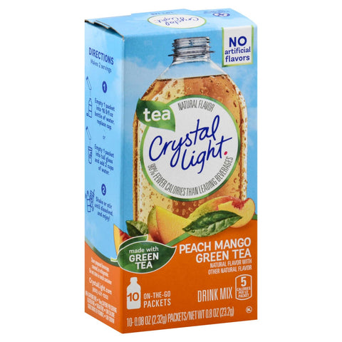 Crystal Light On The Go Peach Mango Green Tea Powdered Soft Drink Mix, 0.08 Ounce - 10 per pack -- 12 packs per case.