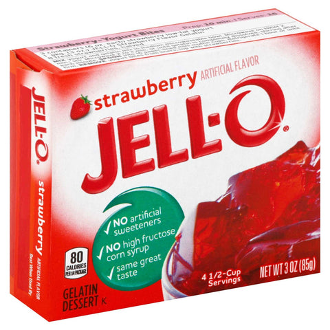 Jello Strawberry Gelatin, 3 Ounce --24 Case