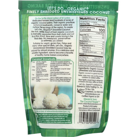 Edward and Sons Organic Shredded Coconut, 8 Ounce -- 12 per case.