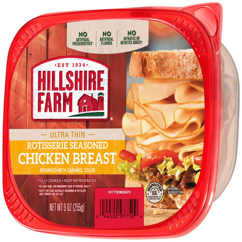 Hillshire Farm Ultra Thin Rotisserie Chicken Lunch Meat, 9 Ounce Tub -- 9 per case.