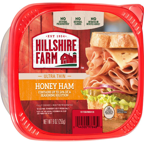 Hillshire Farm Ultra Thin Honey Ham Lunch Meat, 9 Ounce Tub -- 9 per case.