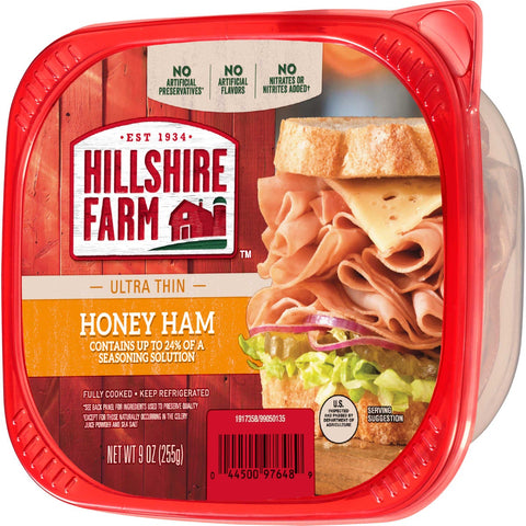 Hillshire Farm Ultra Thin Honey Ham Lunch Meat, 9 Ounce Tub -- 9 per case.