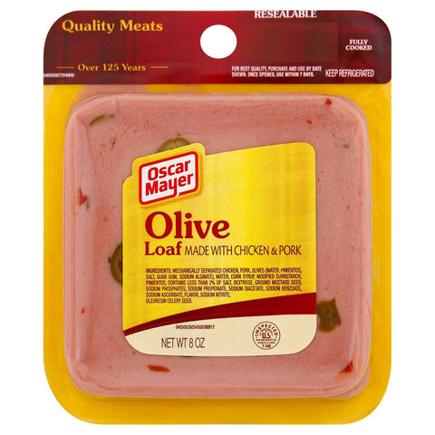 Oscar Mayer Sliced Square Olive Meat Loaf, 8 Ounce -- 9 per case.
