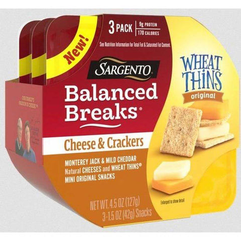 Sargento Balanced Breaks Single Monterey Jack and Mild Cheddar Cheeses with Wheat Thins Mini Original Snacks, 1.5 Ounce -- 12 per case