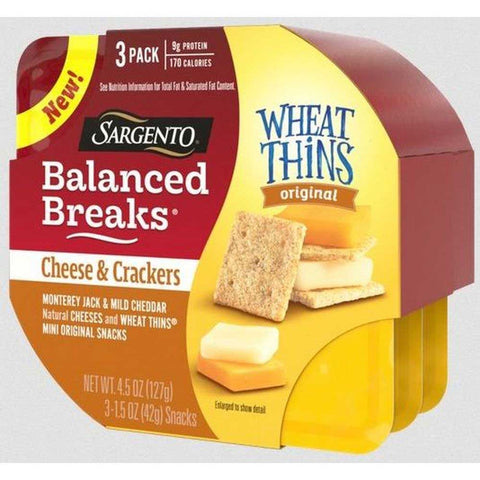 Sargento Balanced Breaks Single Monterey Jack and Mild Cheddar Cheeses with Wheat Thins Mini Original Snacks, 1.5 Ounce -- 12 per case