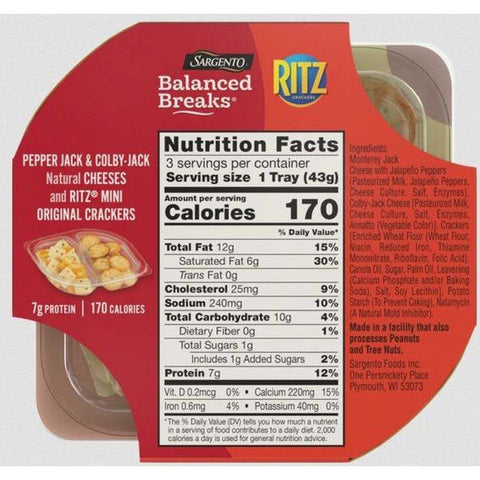 Sargento Balanced Breaks Single Pepper Jack and Colby Jack Cheese with Mini Ritz Crackers, 1.5 Ounce -- 12 per case