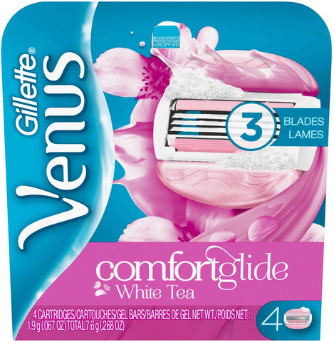 Venus Comfort Glide White Tea Razor Blade, 4 count per pack -- 48 per case.