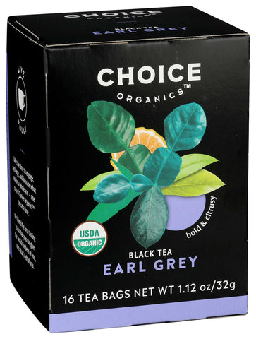 Choice Organic Teas Earl Grey Black Tea - 16 bags per pack -- 6 packs per case.